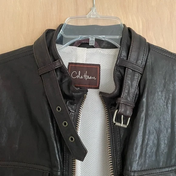 100% Genuine Lambskin Leather Moto Jacket (Men’s) by Cole Haan - Picture 3 of 9